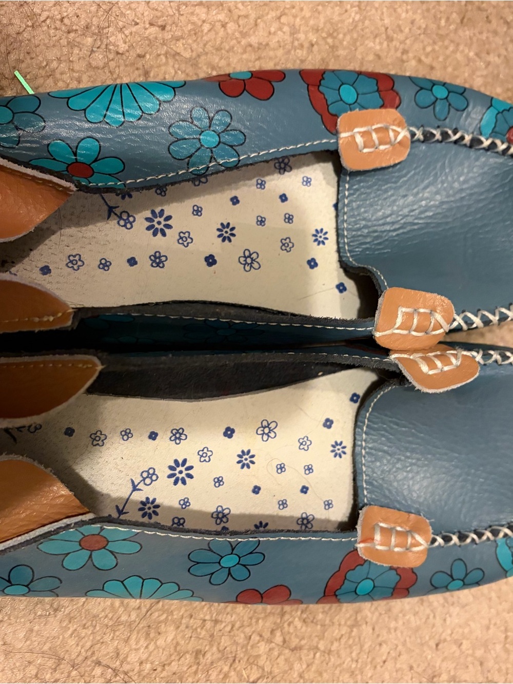 Blue Floral faux Leather Slip-On Loafers